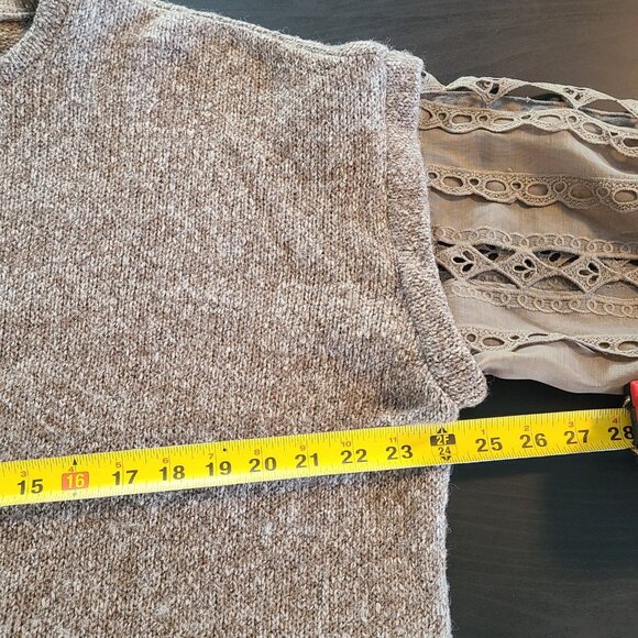 Gimmicks by BKE Wool Blend Sweater Eyelet Lace Arms Brown Boho Romantic Medium - Picture 6 of 8
